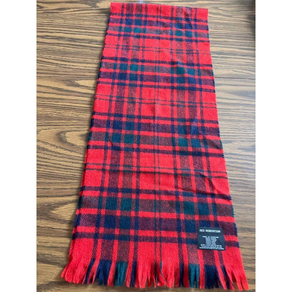 Red Robertson tartan red and black plaid wool scarf with fringe